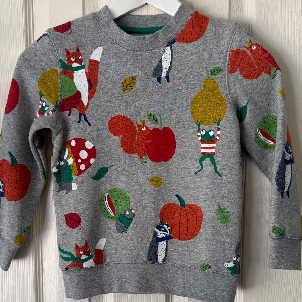 Mini Boden Gray Sweatshirt with Fall Autumn Colorful Animal Print 5-6